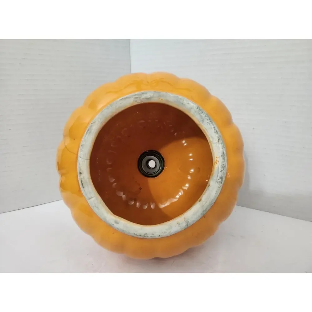 Halloween Ceramic Jack O Lantern Pumpkin Candle Cover Glazed Orange